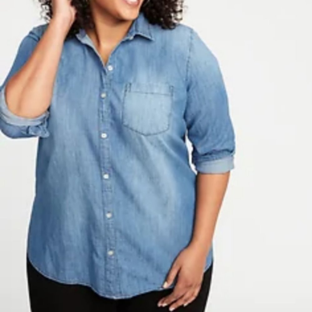 Relaxed Chambray Classic Denim Shirt, Medium Wash